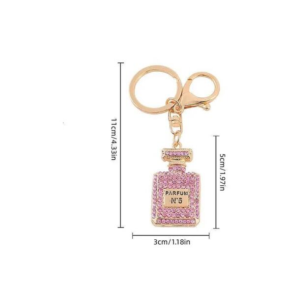 💣Exquisite Crystal Perfume Bottle Keychain Rhinestone Charm Bag Pendant | Blue - Picture 4 of 5